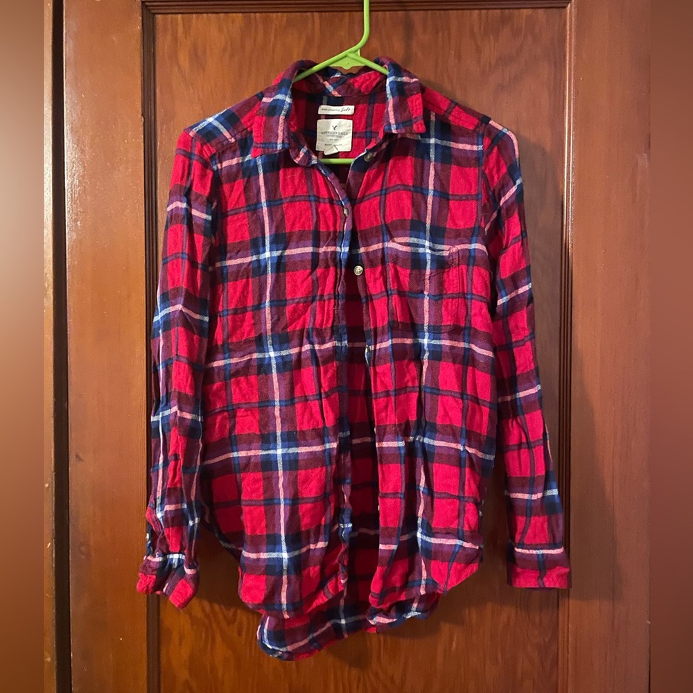 American Eagle Amazingly Soft Red and Blue Flannel